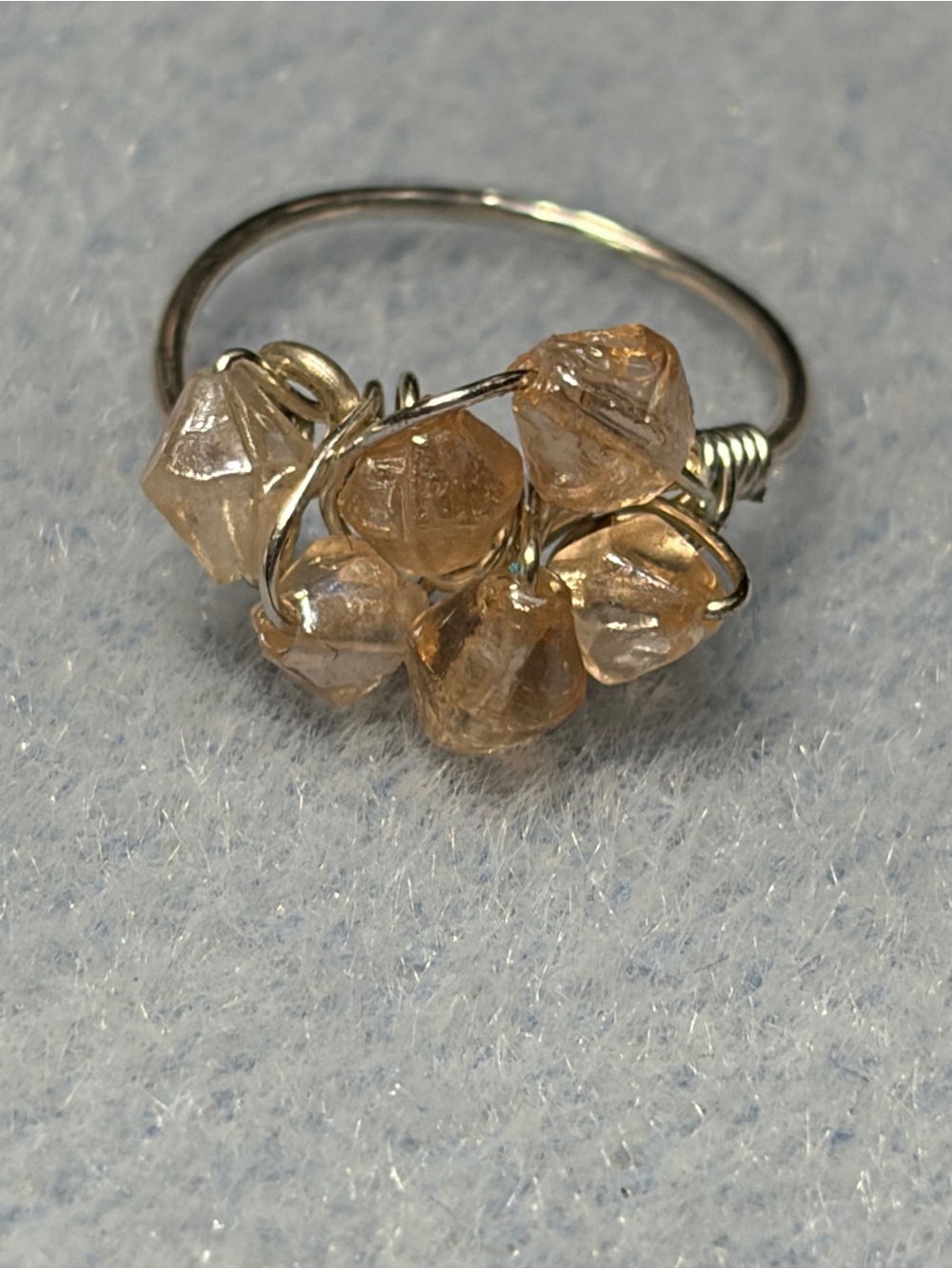 Handmade Silver Wire Ring with Champagne Crystal Cluster